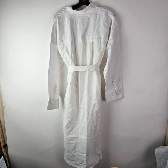 ESPRIT Button Minimalist 10 Belted Midi Shirt Dress 100% Cotton White W/Slip NWT - Picture 11 of 12